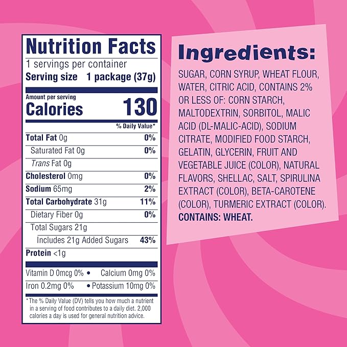 SweeTARTS Mega Filled Ropes Candy, Twisted Rainbow Punch, Sweet and Tart, 1.32 oz (Pack of 24)