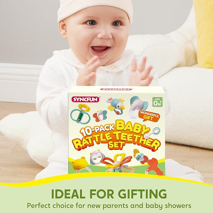 SYNCFUN Baby Toys 0-6 Months, 10 Pack Baby Teething Toys, Infant Teether, Rattles Teethers for 0-3-6-12 Months, Newborn Boy Girl Gifts