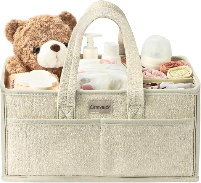 URMYWO Diaper Caddy Organizer - Portable Baby Diaper Caddy with Handle, Large Nursery Organizer Storage Basket for Newborn Essentials, Baby Registry Must Have Shower Gift for Home and Car Travel
