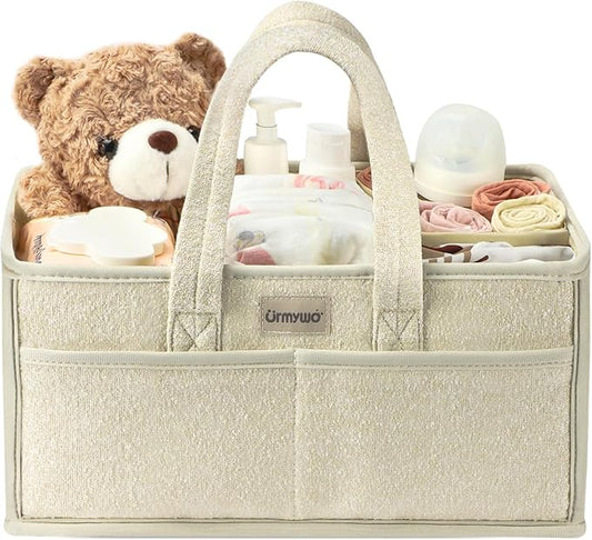URMYWO Diaper Caddy Organizer - Portable Baby Diaper Caddy with Handle, Large Nursery Organizer Storage Basket for Newborn Essentials, Baby Registry Must Have Shower Gift for Home and Car Travel