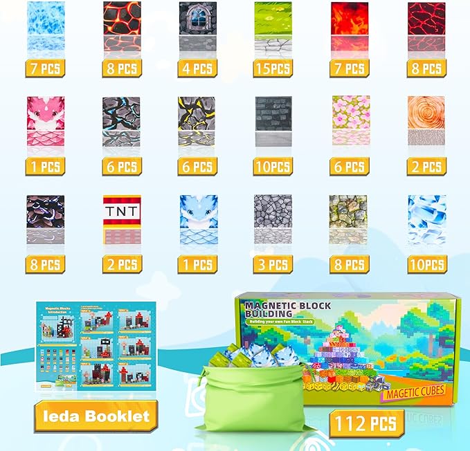 Magnetic Blocks,112PCS Build Magnet Magic World,Creative Toy for 3+ Years Old Girls Boys, Montessori Sensory STEM Preschool Outdoor Toddler Toys