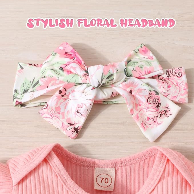 GDTOGRT Baby Girl Clothes Newborn Infant Outfits Ruffle Romper+ Floral Pants + Cute Headband Sets for Girls