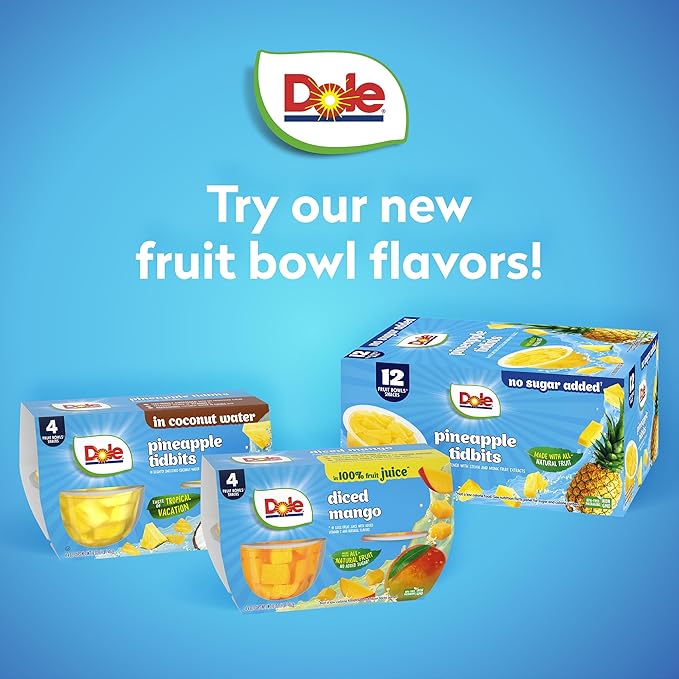 Dole Fruit Bowls No Sugar Added Snacks, Cherry Mixed Fruit 4oz 24 Cups, Gluten & Dairy Free, Bulk Lunch Snacks for Kids & Adults