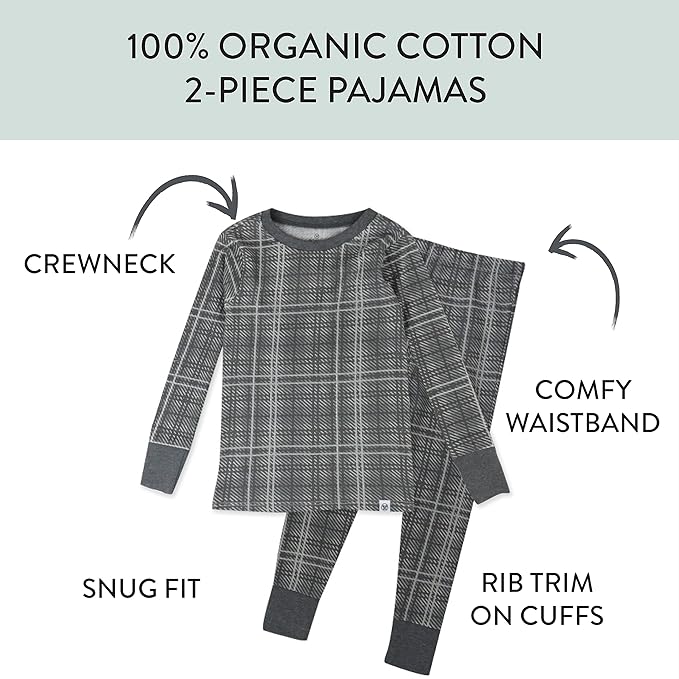 HonestBaby 4 Piece Pajamas Sleepwear Pjs 100% Organic Cotton for Infant Baby and Toddler Boys, Girls, Unisex