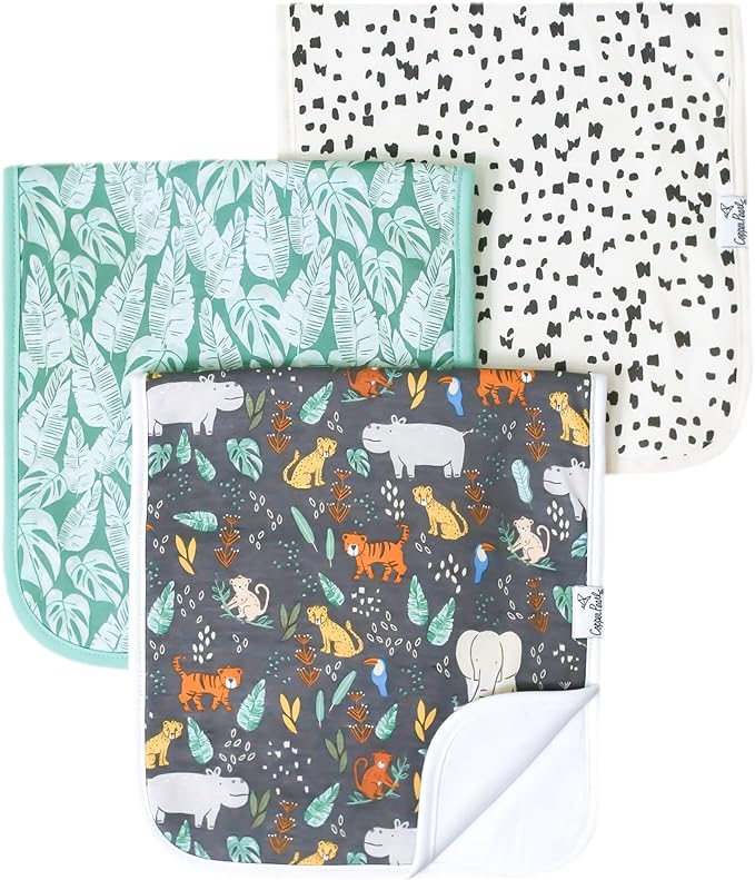 Copper Pearl Premium Baby Burp Cloths - 3-Pack Large Cotton Burp Cloths, Extra Soft Spit Up Rags with 3 Absorbent Layers, Perfect for Baby Boy Gifts (21" x 10" Size, Bengal Set)