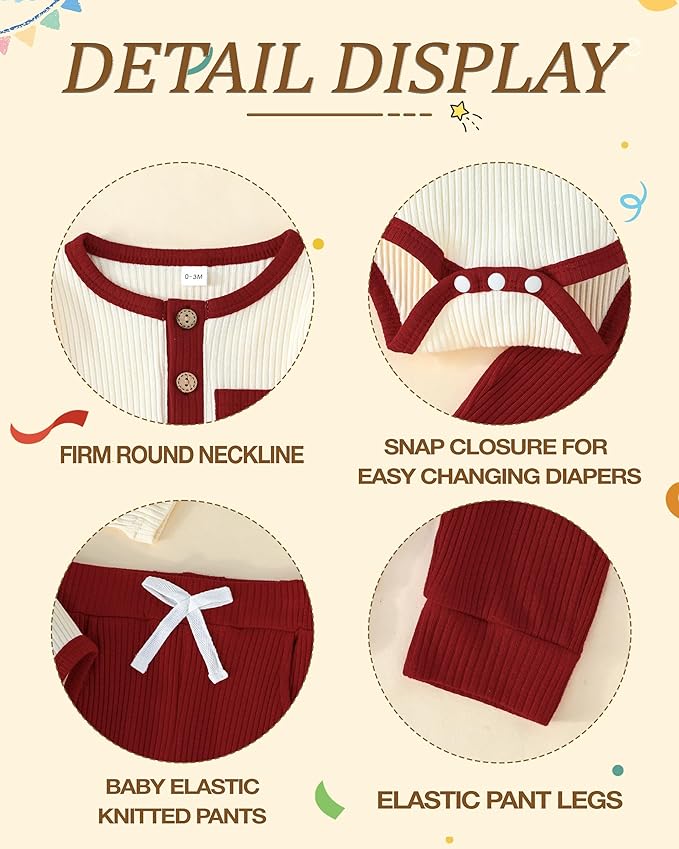 Newborn Baby Boy Girl Clothes Ribbed Knit Cotton Long Sleeve Romper Long Pant Preemie Solid Color Unisex Outfits