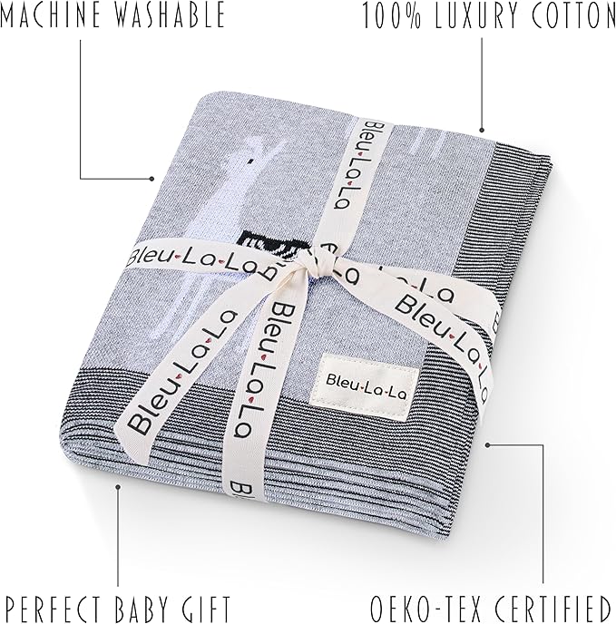 Knit Baby Swaddle Blanket - 100% Luxury Cotton Soft Cozy Receiving Swaddle Crib Stroller Blanket for Shower Gift Registry for Newborns, Infants, Toddlers (Llama - Grey)