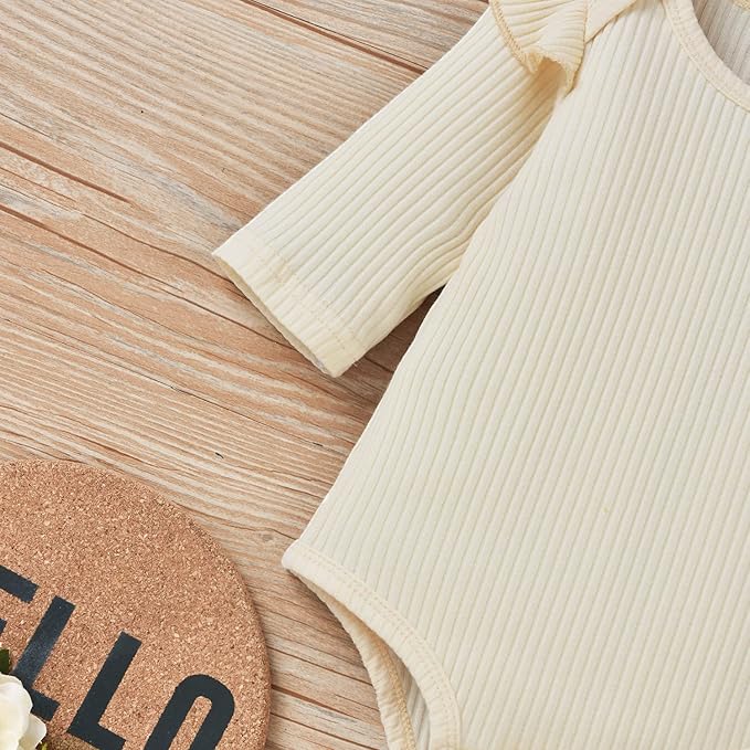 Aalizzwell Preemie Newborn Infant Baby Girls Clothes Ribbed Romper Bodysuit Pants Set Fall Winter Outfits