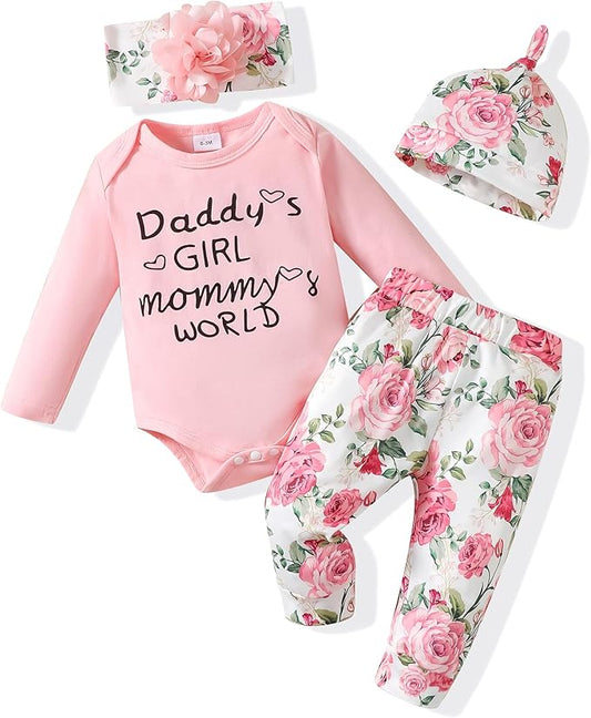 Renotemy Newborn Baby Girl Clothes Outfits Infant Romper Ruffle Floral Pants Cute Toddler Baby Girl Clothes Set
