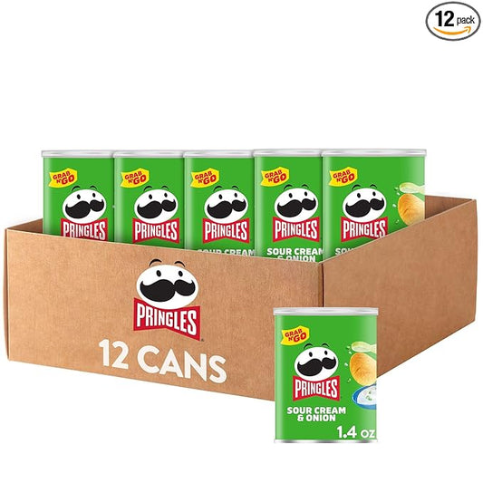 Pringles Potato Crisps Chips, Lunch Snacks, Office and Kids Snacks, Grab N' Go, Sour Cream and Onion (12 Cans)