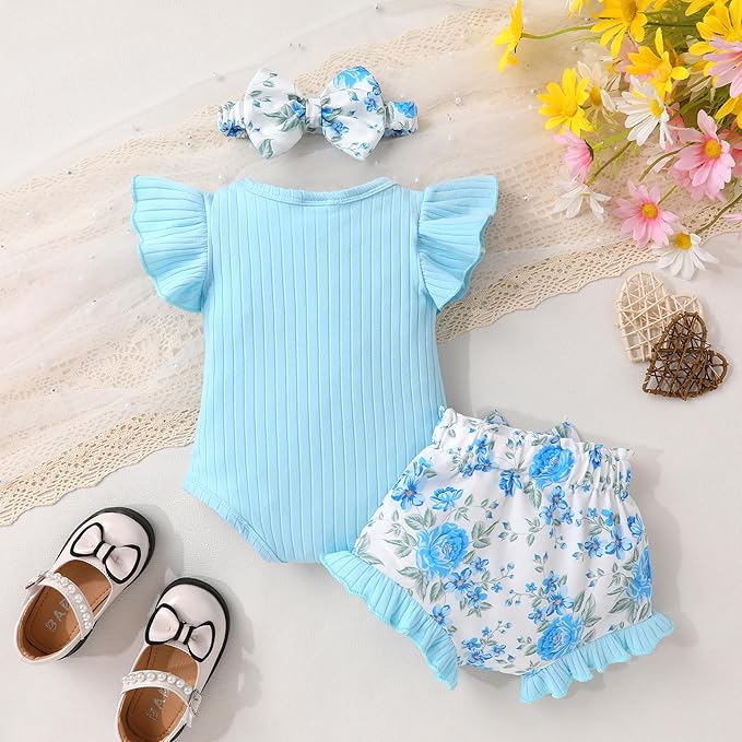 Tiny Cutey Newborn Infant Baby Girl Clothes Romper Floral Shorts Set Summer Outfits Baby Girls' Clothing