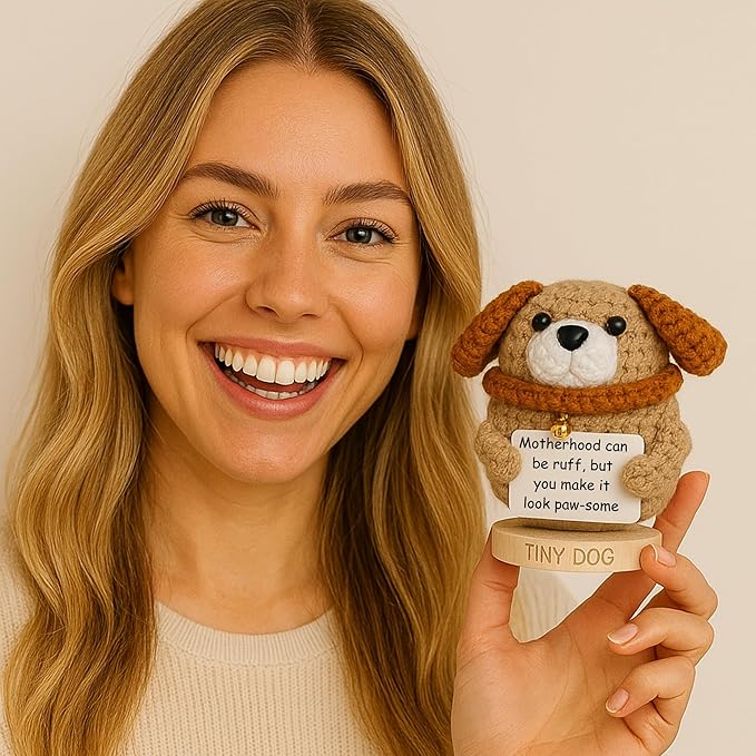 New Mom Gifts for Women - Handmade Positive Dog Crochet With 30 Cute Affirmation Cards for New Mothers - Funny Postpartum Present for Friends, Coworker, Dog Mom - Positive Crochet Animal