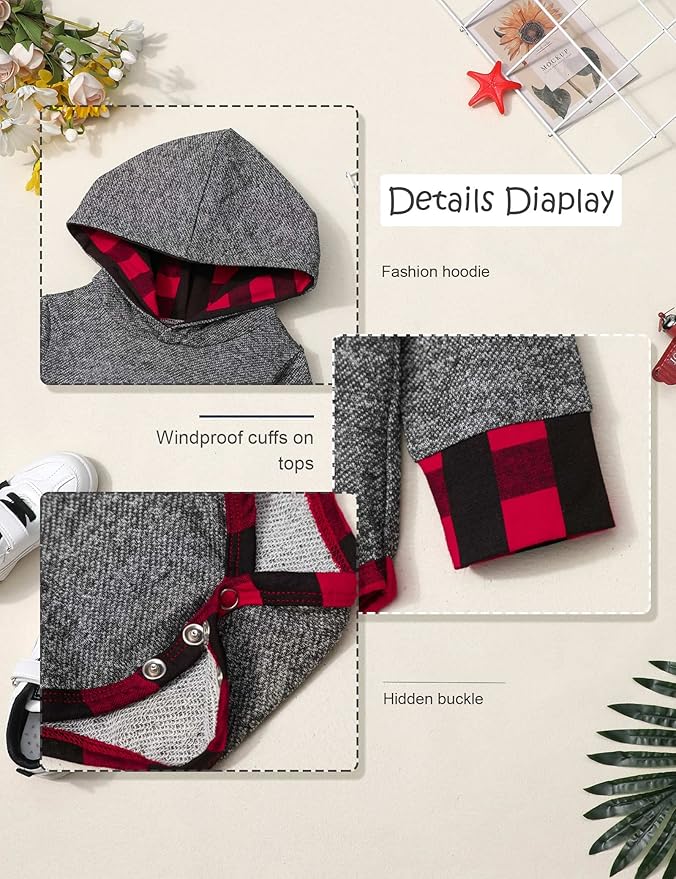 Fommy Newborn Baby Boy Clothes Plaid Letter Print Long Sleeve Hoodies + Long Pants 2PCS Fall Winter Outfits Set