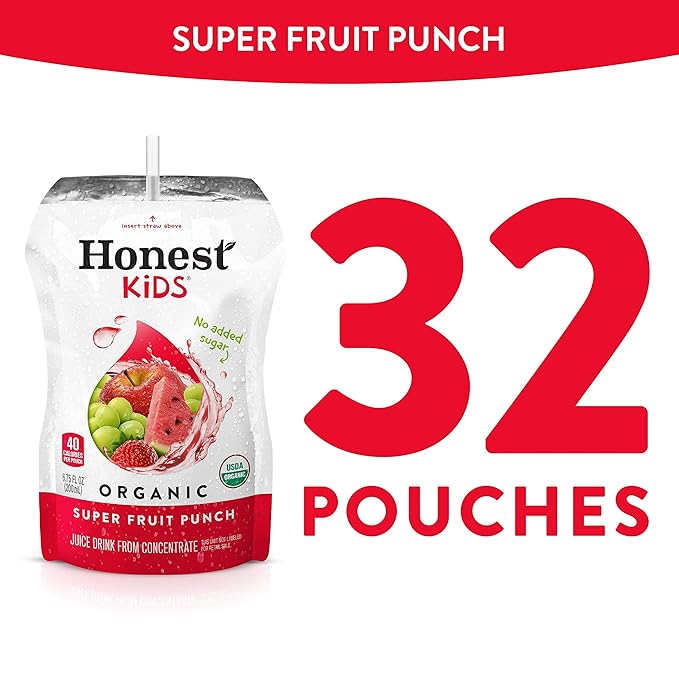 Honest Kids Super Fruit Punch Organic Fruit Juice Drink, 6.75 Fl Oz, 6.75 Fl Oz (Pack of 32)