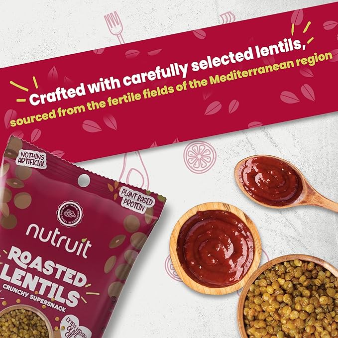 Nutruit Roasted Lentil Snacks - Tasty Smoked Barbecue Healthy Snacks - Vegan, Gluten Free, Non-GMO, High Protein, Healthy On-The-Go, Low Calorie Lentils Snacks - 1.2oz Packs (20-Pack)