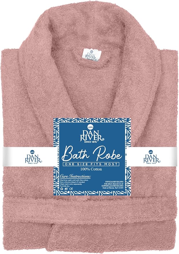 DAN RIVER Premium Cotton Terry Robes for Women and Men, Ultra Soft bathrobe with Adjustable Waist Belt and Pockets Pack of 1