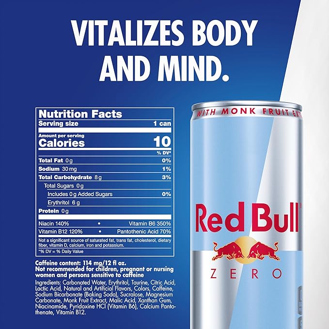 Red Bull Zero Energy Drink, 12 fl. oz., with 114mg Caffeine, Taurine & B Vitamins, Case of 24 cans