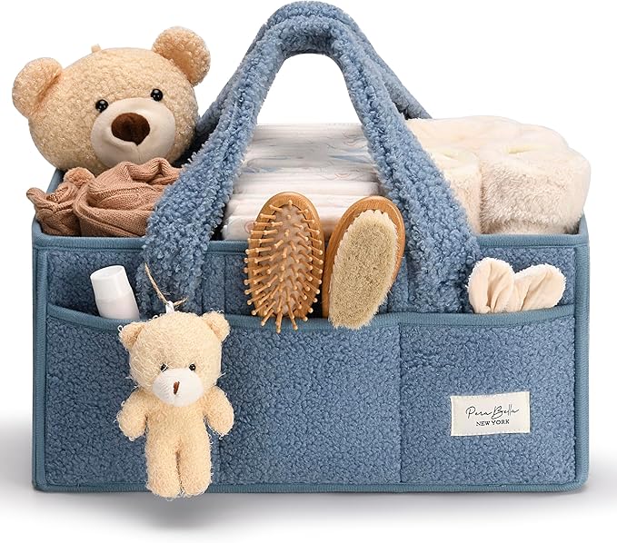 PeraBella Baby Diaper Caddy Organizer with Handle, Boy & Girl Shower Gift Basket, Portable Diaper Storage Basket Bin for Wipes, Newborn Baby Essentials Registry Search Must Haves, Car Caddy Organizer