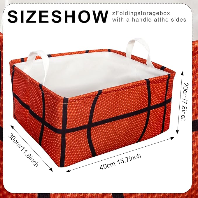 Basketball Shelf Basket, Kids Boys Ball Storage Basket Bins Box with Handles, Boys Sports Decor for Room Nursery 3 Pcs Set(Basketball)