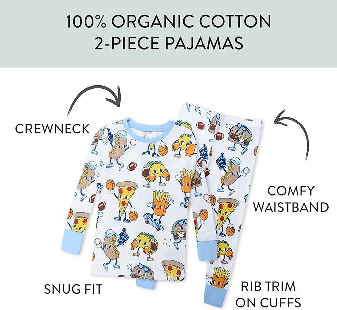 HonestBaby 2-Piece Pajamas Sleepwear Pjs 100% Organic Cotton for Baby, Toddler, Kids, Boy