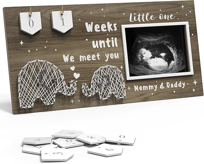 Baby Sonogram Picture Frame Countdown Weeks - Standard 4"x3" Ultrasound Photo - Pregnancy Announcements Ideas - Gender Reveal Baby-Shower Gift - New Mom Expecting Parents to Be Keepsake Gifts