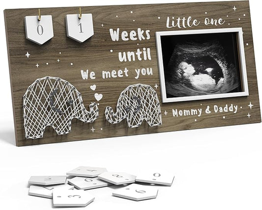 Baby Sonogram Picture Frame Countdown Weeks - Standard 4"x3" Ultrasound Photo - Pregnancy Announcements Ideas - Gender Reveal Baby-Shower Gift - New Mom Expecting Parents to Be Keepsake Gifts