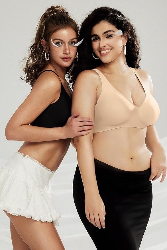 OEAK Womens Deep V Bras Wireless Comfortable Bra Supportive No Underwire Bras Tshirt Push Up Bralettes Plunge Seamless Bra