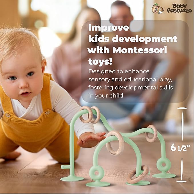 Set of Silicone Baby Feeding Essentials 6 in 1 and Educational Montessori Baby Toys, highchair Toys Suction for Infant Toddlers (Olive)