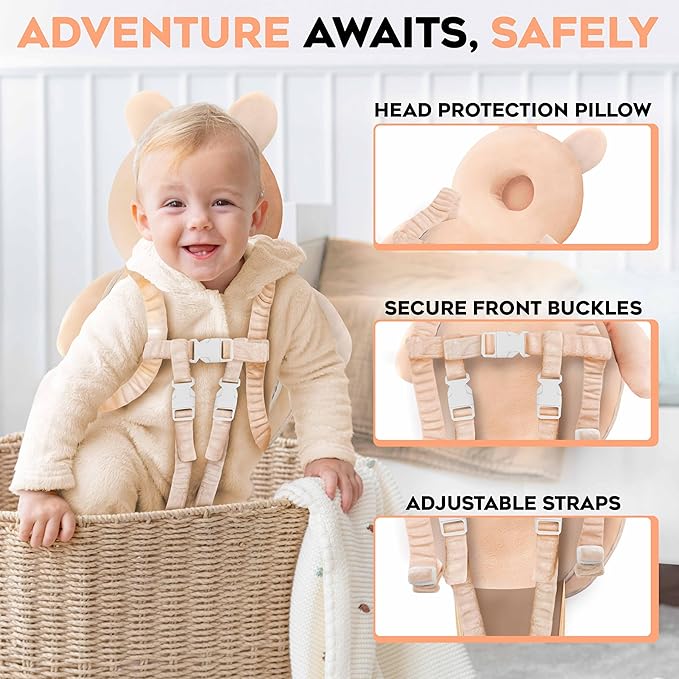Little Family Baby Head Protector Backpack, Non-Toxic Hypoallergenic Toddler Head Protection Pillow for Falling, Secure, Durable, Rabbit