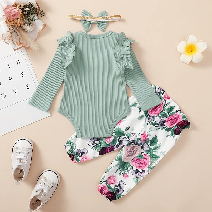 Infant Baby Girl Clothes Newborn Girl Outfit Long Sleeve Romper Pants Set Cute Baby Clothes for Girls Fall/Winter