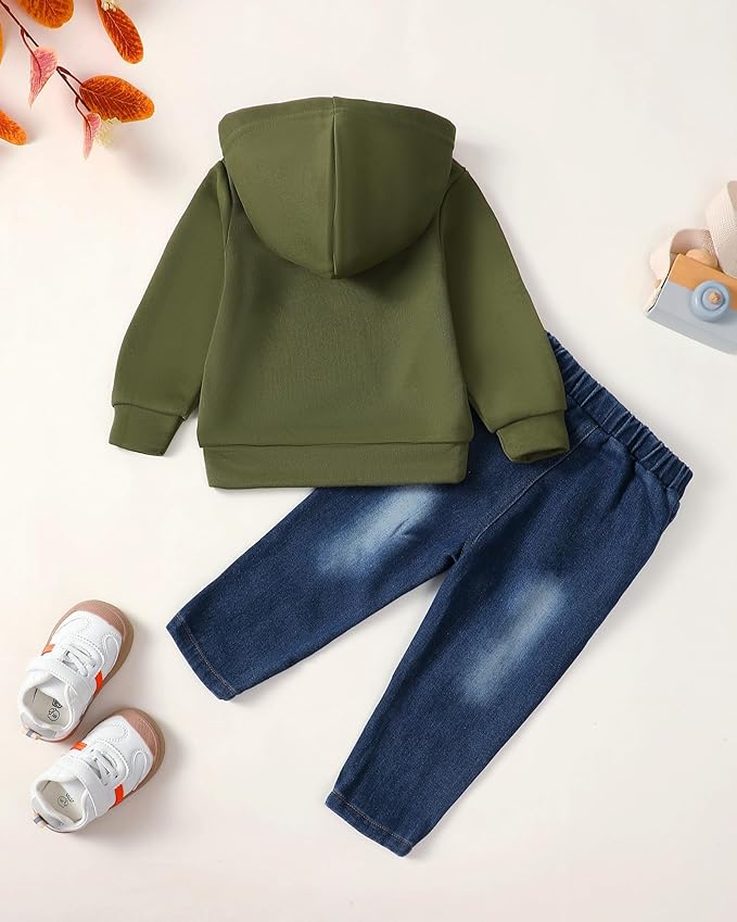 NZRVAWS Baby Boy Clothes Toddler Boy Outfit 2 3 4T 6 12 18 24 Month Fall Winter Hoodie Ripped Jeans Clothing