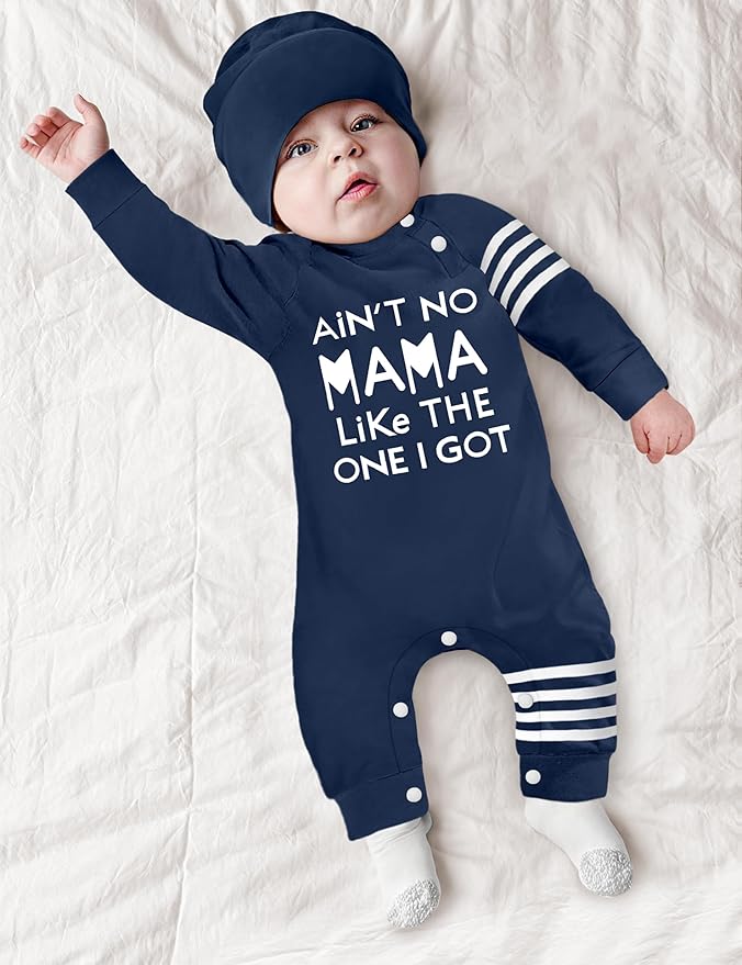 Baby Boy Clothes Infant Mamas Print Romper Stripe Sleeve Outfits Fall Winter Baby Clothing Jumpsuit