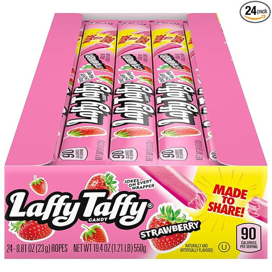Laffy Taffy Rope Candy, Strawberry Flavor, 0.81 Ounce Ropes (Pack of 24)
