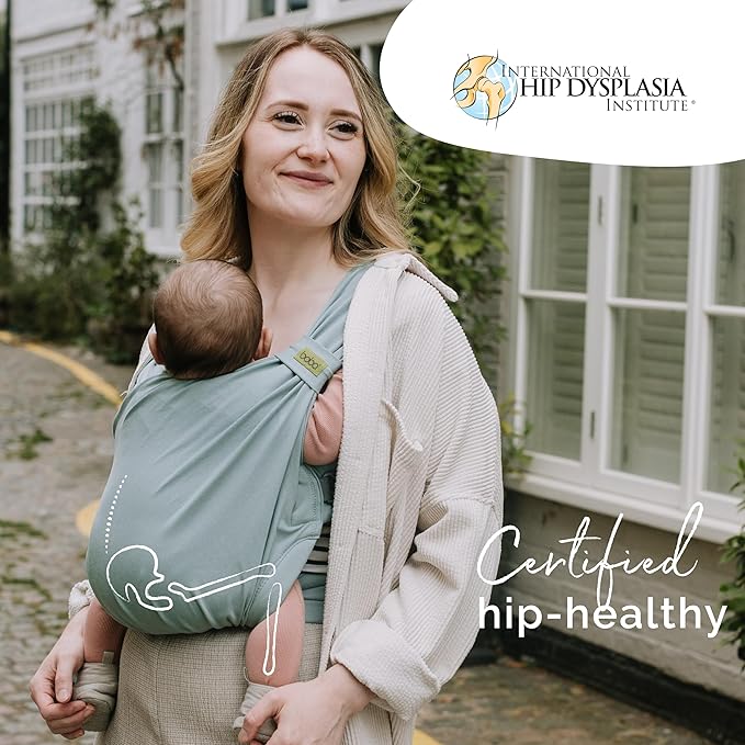 Boba Bliss Pre-Wrapped Baby Carrier with Buckle - Newborn to 7-35 lbs Light, Breathable & Easy to Adjust Hybrid Infant Sling & Toddler Carrier - Certified Hip-Healthy for 0-18 Months - Sea Mist