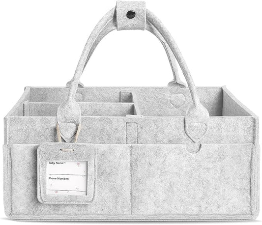 GEMII Diaper Caddy Organizer - Large Baby Caddy Organizer with Handle for Newborn Essentials Boy or Girl (Gray, Large)