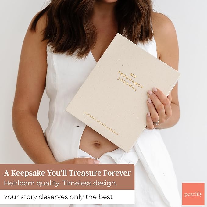 Peachly Pregnancy Journal - Linen Pregnancy Book to Capture Every Milestone - Pregnancy Must Haves - Baby Book Keepsake Pregnancy Journals For First Time Moms and Experienced Moms