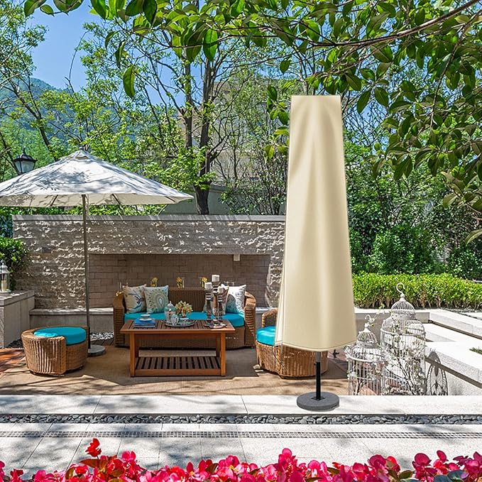 OKPOW Umbrella Covers for Outdoor Umbrellas - Small Patio Umbrella Cover for 6 ft to 9 ft Outdoor Table Umbrella - Waterproof Windproof Anti-UV Garden Parasol Covers, Khaki