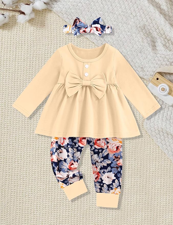 oklady Toddler Baby Girl Clothes Solid Color Ruffle Tops Floral Pants with Headband Fall Winter Cute Girl Outfits