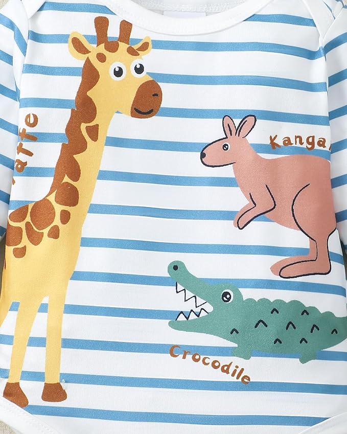 SUNNY PIGGY Baby Boy Clothes Newborn Infant Boys Outfits Romper Hat Pants 3PC Set 0-3 3-6 6-12 12-18 Month Clothing Gift