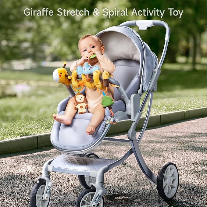 TUMAMA KIDS Spiral Car Seat & Stroller Activity Toy - Giraffe Textured Play Activity Toy for Sensory Exploration and Engagement, Ages 0 and Up