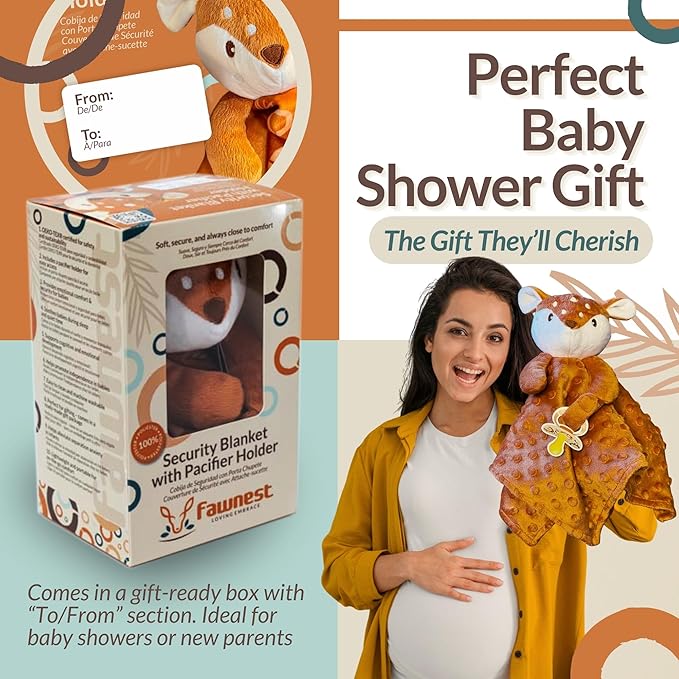 Baby Lovey Security Blanket Newborn - Plush Stuffed Animal with Pacifier Holder, Gender Neutral Baby Gift, Cozy Blanket for Boy & Girl Minky Dot