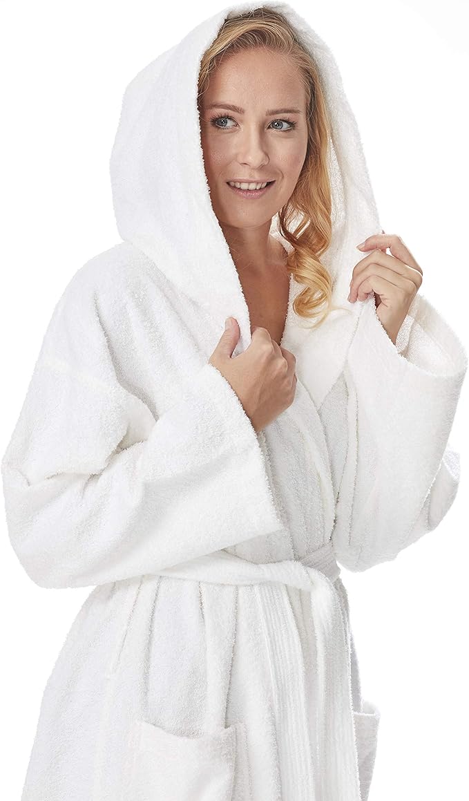 Arus Women's Hooded Classic Bathrobe Turkish Cotton Robe with Full Length Options