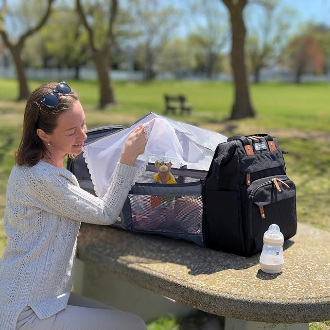 Baby Diaper Bag Backpack with Changing Station, Large Capacity, USB Port, Pacifier Case, Mosquito Net & Wipes Bag Stylish Travel Bag for Boys, Girls, Moms & Dads, Shower Gift