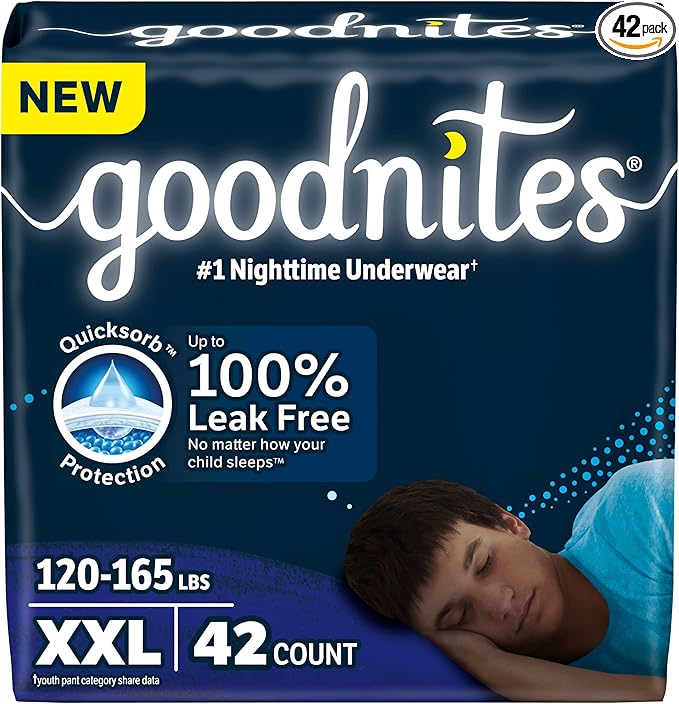 Goodnites Boys' Nighttime Underwear, Size XXL (120-165 lbs), 42 Ct (2 Packs of 21, Packaging May Vary