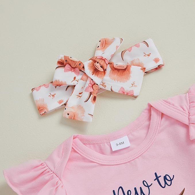 Fernvia Western Newborn Baby Girl Clothes Long Sleeve Letter Print Romper Animal Print Pants Headband 3Pcs Outfits Sets