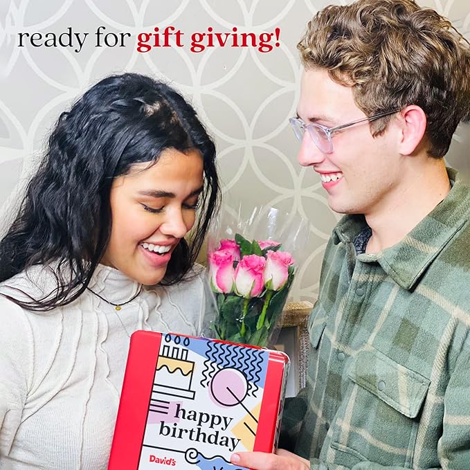 David’s Cookies Happy Birthday Gift for Everyone – 1Lb Butter Pecan Meltaways Cookies with Crunchy Pecans and Powdered Sugar – Premium Fresh Ingredients – Comes with a Lovely Birthday Themed Tin