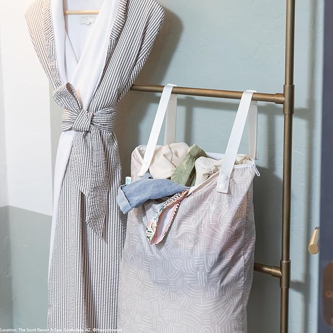 Bumkins Waterproof Hanging Wet Bag Large for Baby, Laundry, Dirty Clothes, Travel, Swim Suit, Cloth Diapers, Pool, Towels, Daycare, Beach, Zip Reusable Bag, Wetdry Vacation Packing, XL Boho Beige