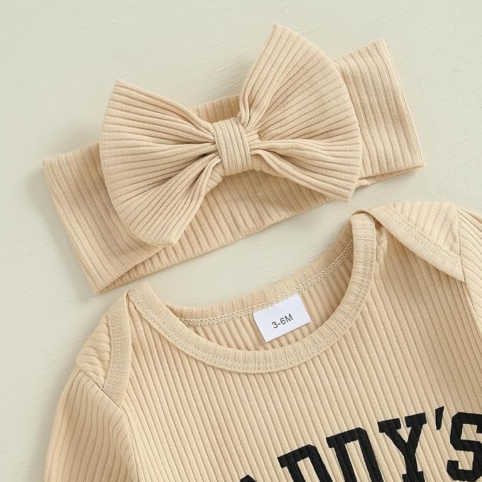 Newborn Baby Girls Rompers Knit Round Neck Long Sleeve Infant Fall Jumpsuits with Headband Coming Home Outfit