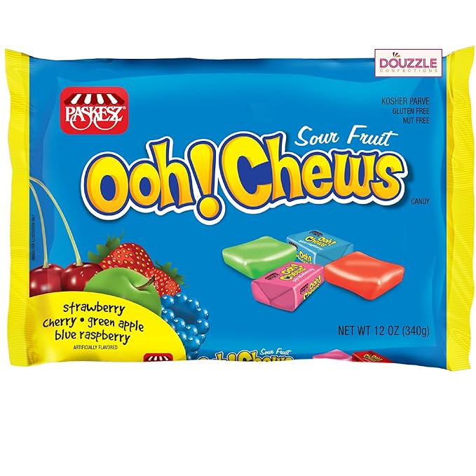 DOUzzle Back To School Ooh Chews Candy, Sour Fruit (1 Pack) Individually Wrapped, Party Favor, Goodie Bag & Pinata Filler - Gluten Free, Kosher Parve