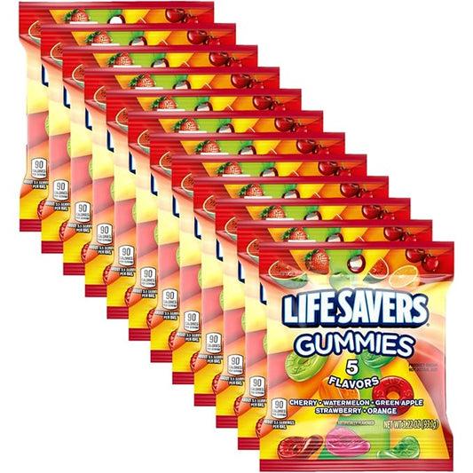 LIFE SAVERS 5 Flavors Gummy Candy, 3.22 oz Bag (Pack of 12)